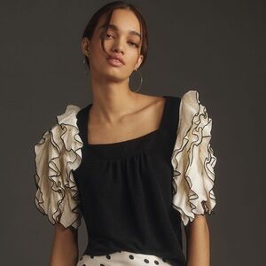 Anthropologie Sunday in Brooklyn Square-Neck Ruffle-Sleeve Babydoll Top in Small